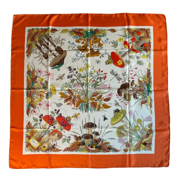 Gucci V. Accornero Vintage Silk Scarf – Funghi Motif – 34" Square - Picture 1 of 15